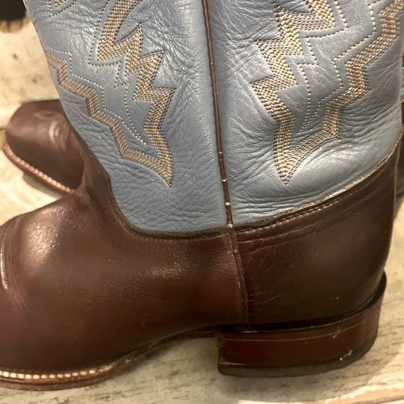 Justin Boots Mens Vintage Broken in Brown Blue 10.5 EE Cowboy Boots Rare - Picture 12 of 15